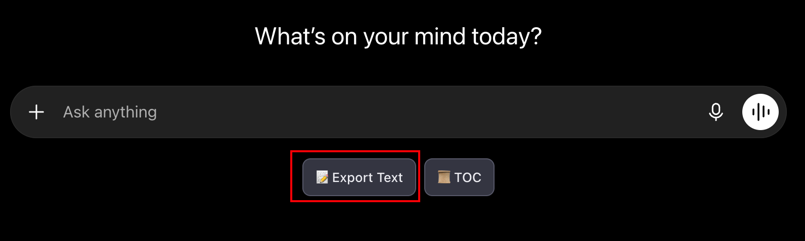 ChatGPT 畫面下方多出的 Export Text 按鈕